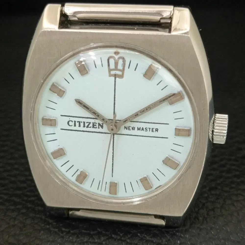 Vintage 1973 Citizen Manual Wound Mens Silver Watch & White accents